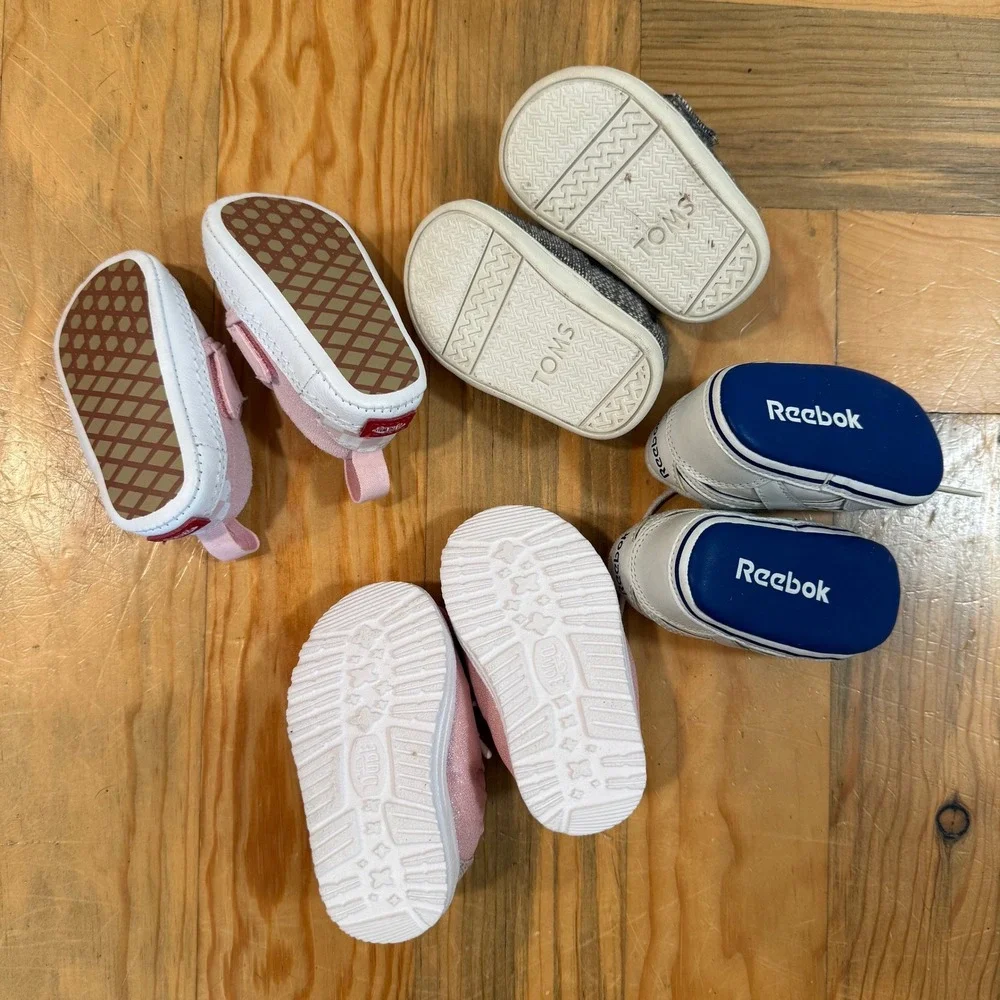 Lot of 4 Hey Dude Vans Toms Reebok Pink‎ Sneakers Baby Shoes Sizes 1 And 2